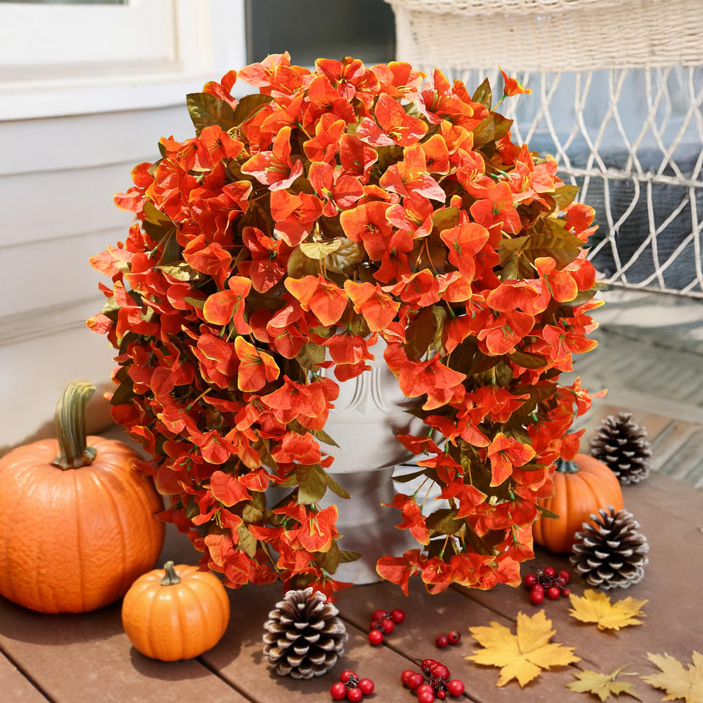 Bougainvillea Artificial Flowers Plants for Outdoors Outside Fall Autumn Decor, 2 pcs Faux Silk Long Trailing Vines