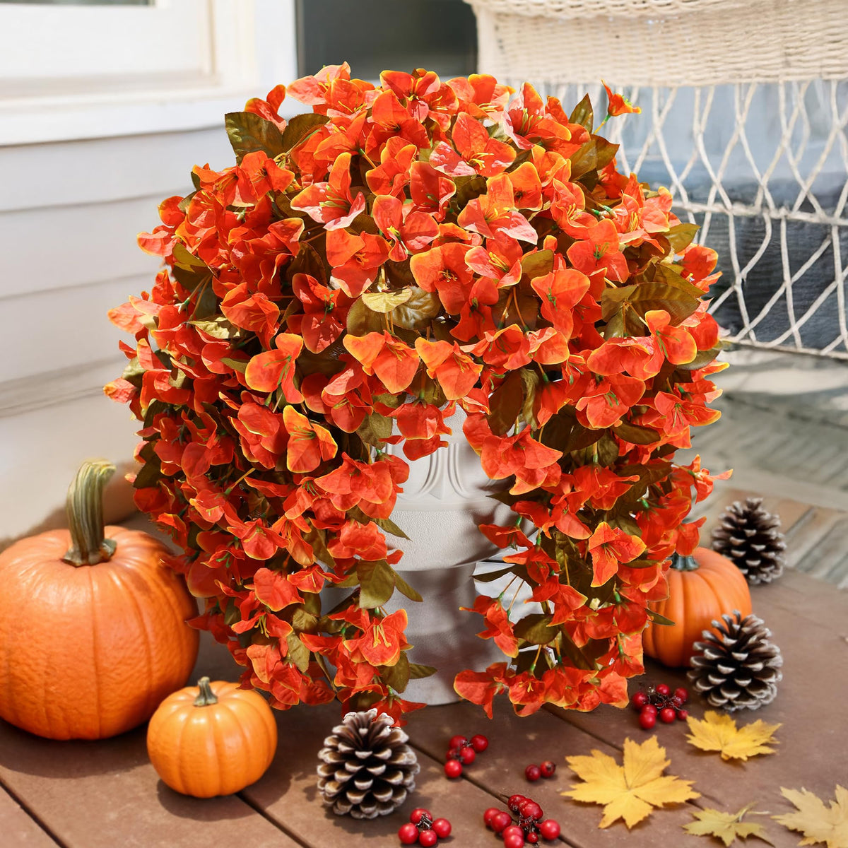 Bougainvillea Artificial Flowers Plants for Outdoors Outside Fall Autumn Decor, 2 pcs Faux Silk Long Trailing Vines