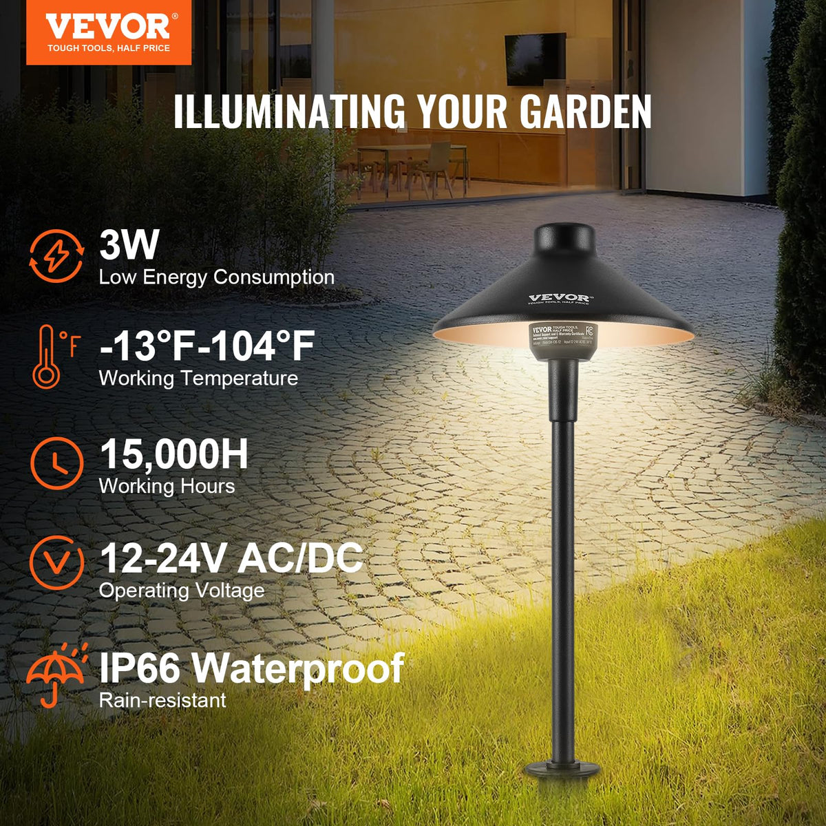 12 Pack Low Voltage Landscape Path Lights, 3W /DC Outdoor LED Pathway Lighting, 3000K Warm White