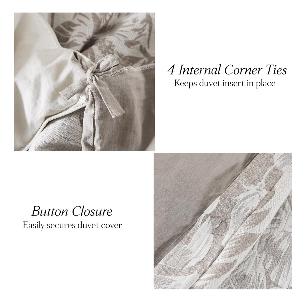Bali Tropical Leaves Gauze Jacquard Duvet Cover 3 Piece Set Full/Queen Neutral - Tropical Bedding Sets - Brown Duvet