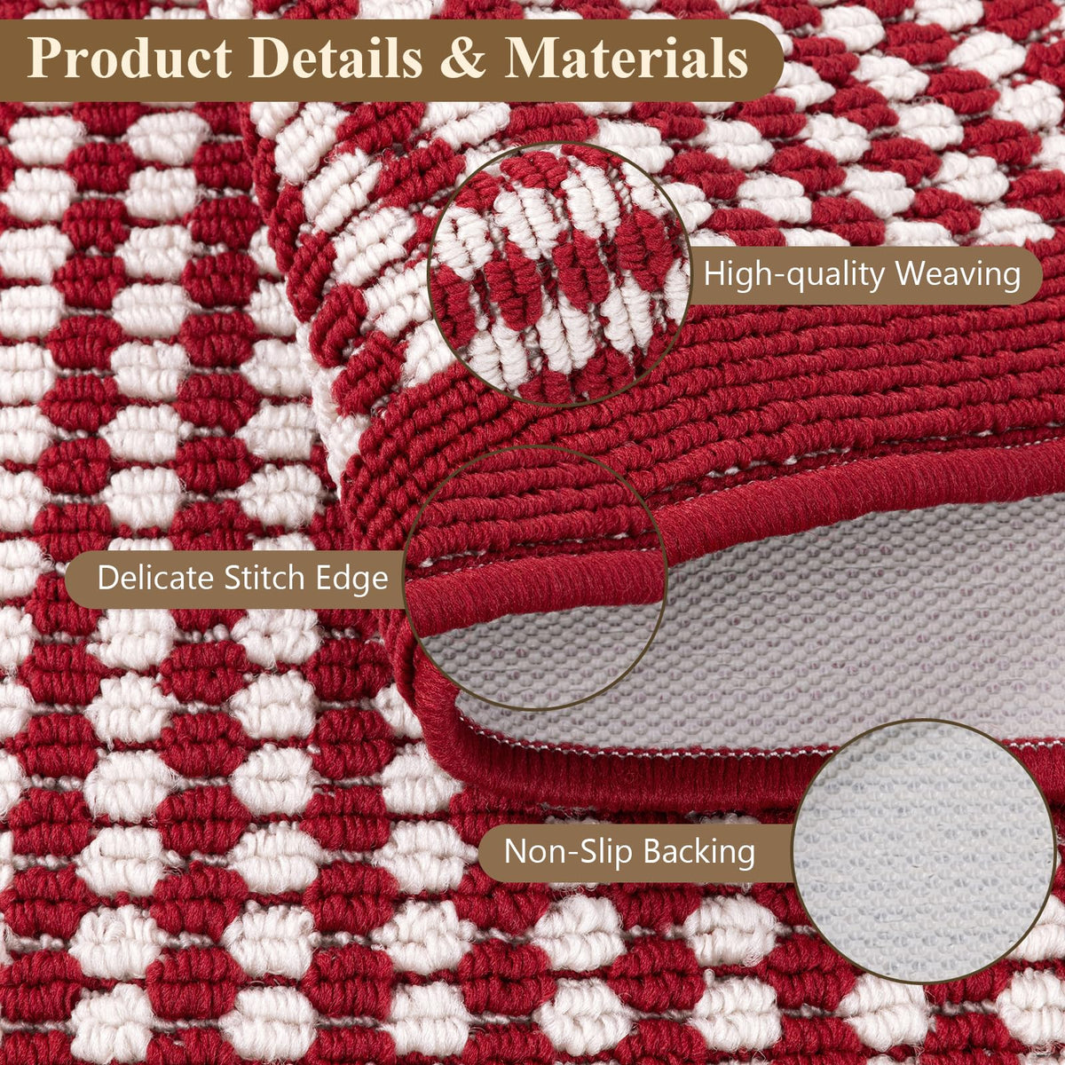 Christmas Kitchen Rugs Set of 3 Piece Washable Red Xmas Runner Rug