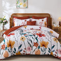 Orange Watercolor Floral King Comforter Set, 8-Piece with Sheets