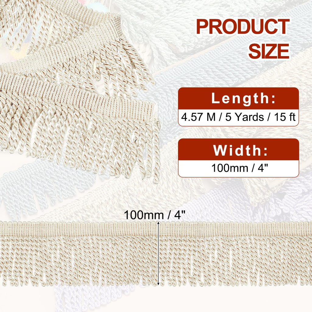 Beige Fringe Trim, 5 Yards x 4inch Fringe Trim Curtain Tassel Thick Long Fabric Sewing for Curtain Sofa Clothes DIY
