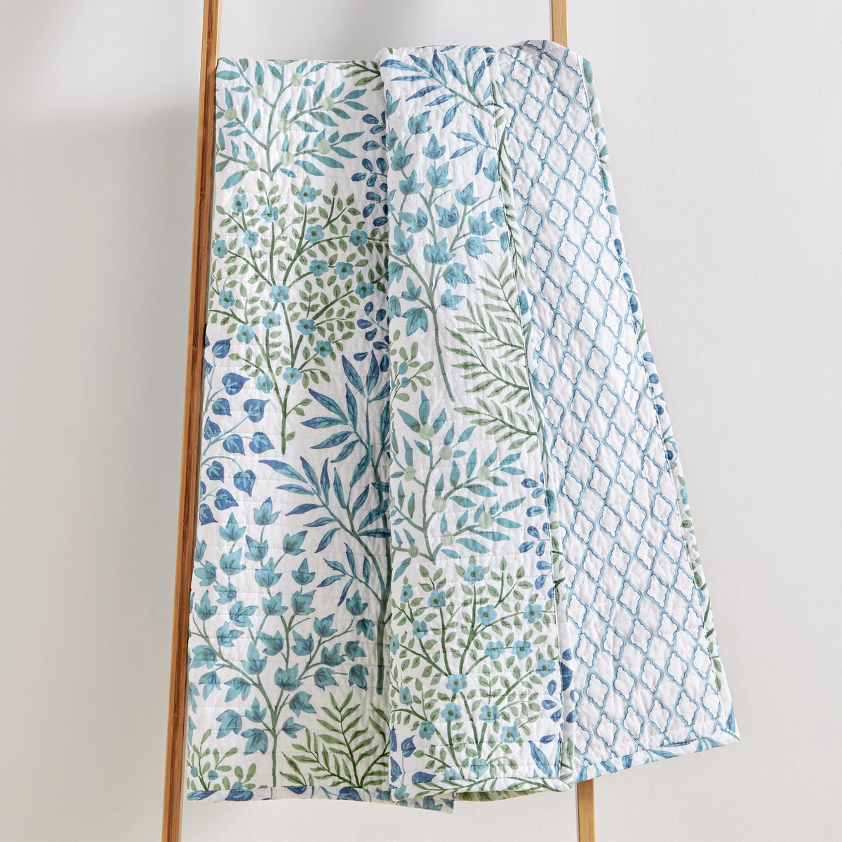 English Forest Green - Throw - Leaves - Green, Blue, White - Quilted Throw (50x60in.) - Cotton