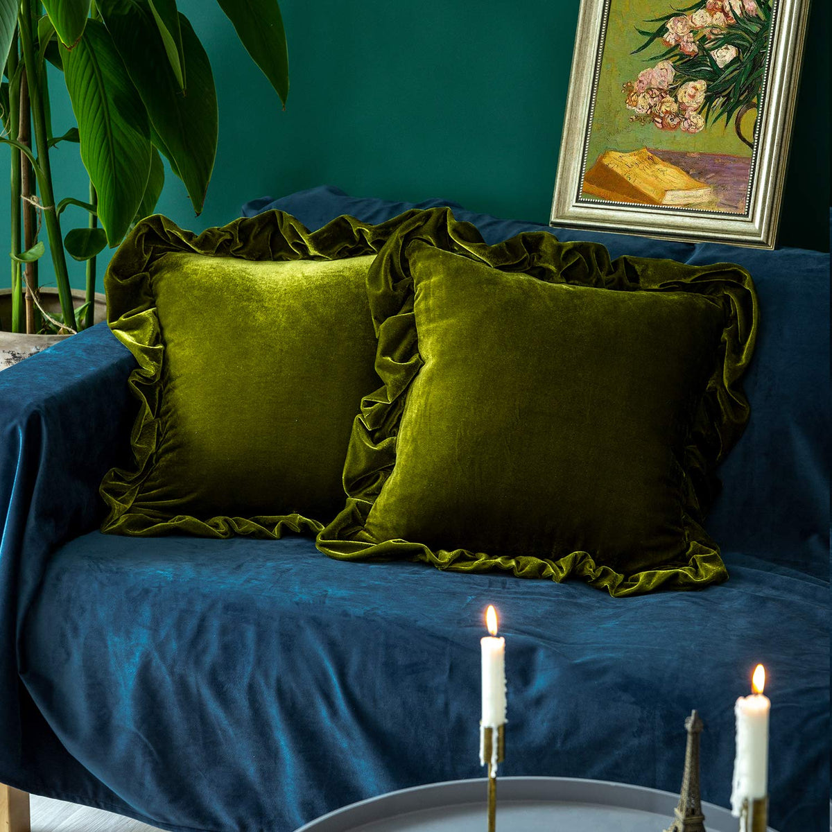 Velvet Throw Pillow Cover Soft Decorative Luxurious Solid Square Cushion Case for Sofa Couch Bedroom Farmhouse, Pack