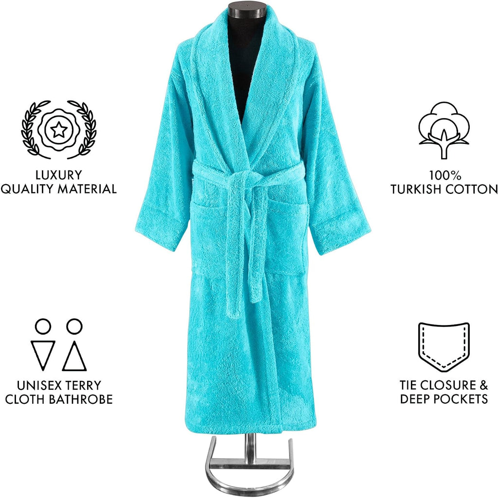 CTT Premium 100% Turkish Cotton Terry Cloth Bath Robe for Women & Men, Soft & Plush Long Unisex Robe