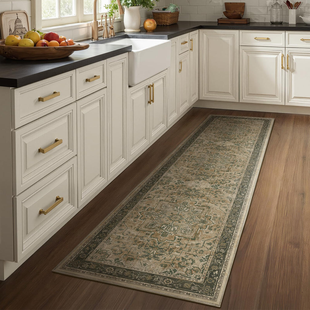 Hallway Runner Rug, Moody Vintage Medallion Entryway Rugs for Inside House Mudroom, Kitchen Runner Rugs Non Skid