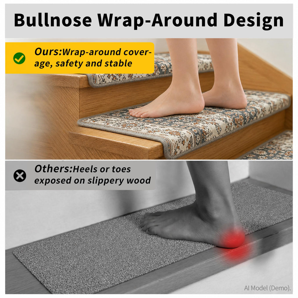 Bullnose, 14 Pack 30 x 9.5 Inch Non-Slip Carpet Mats for Wooden Steps, Protective Indoor Stairway Covers with 1.5"