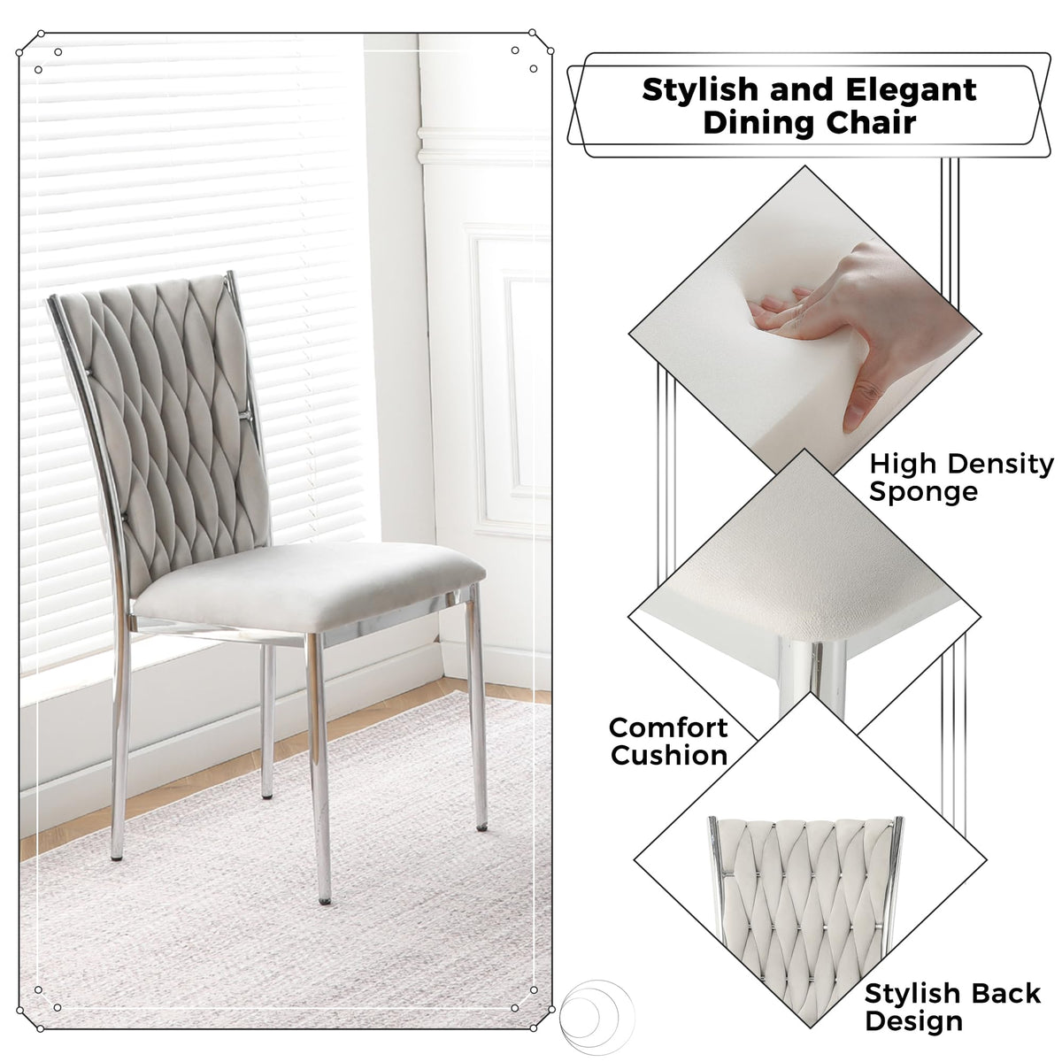 Light Grey Velvet Dining Chairs Set of 4