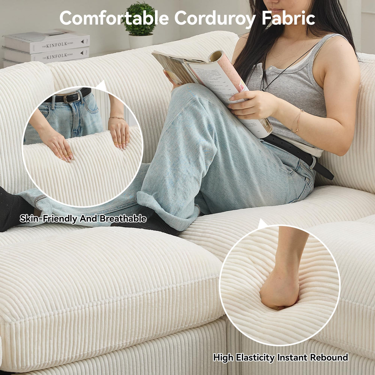 Modular Sectional Sofa, 117'' Oversized Deep Seat U Shaped Couch, Beige