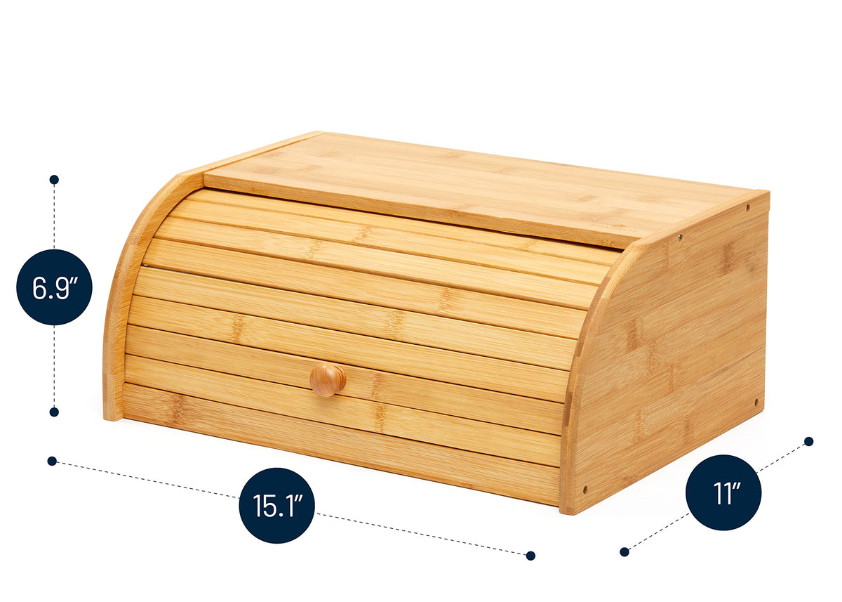 Bread Box - Natural Bamboo Roll Top Kitchen Food Storage