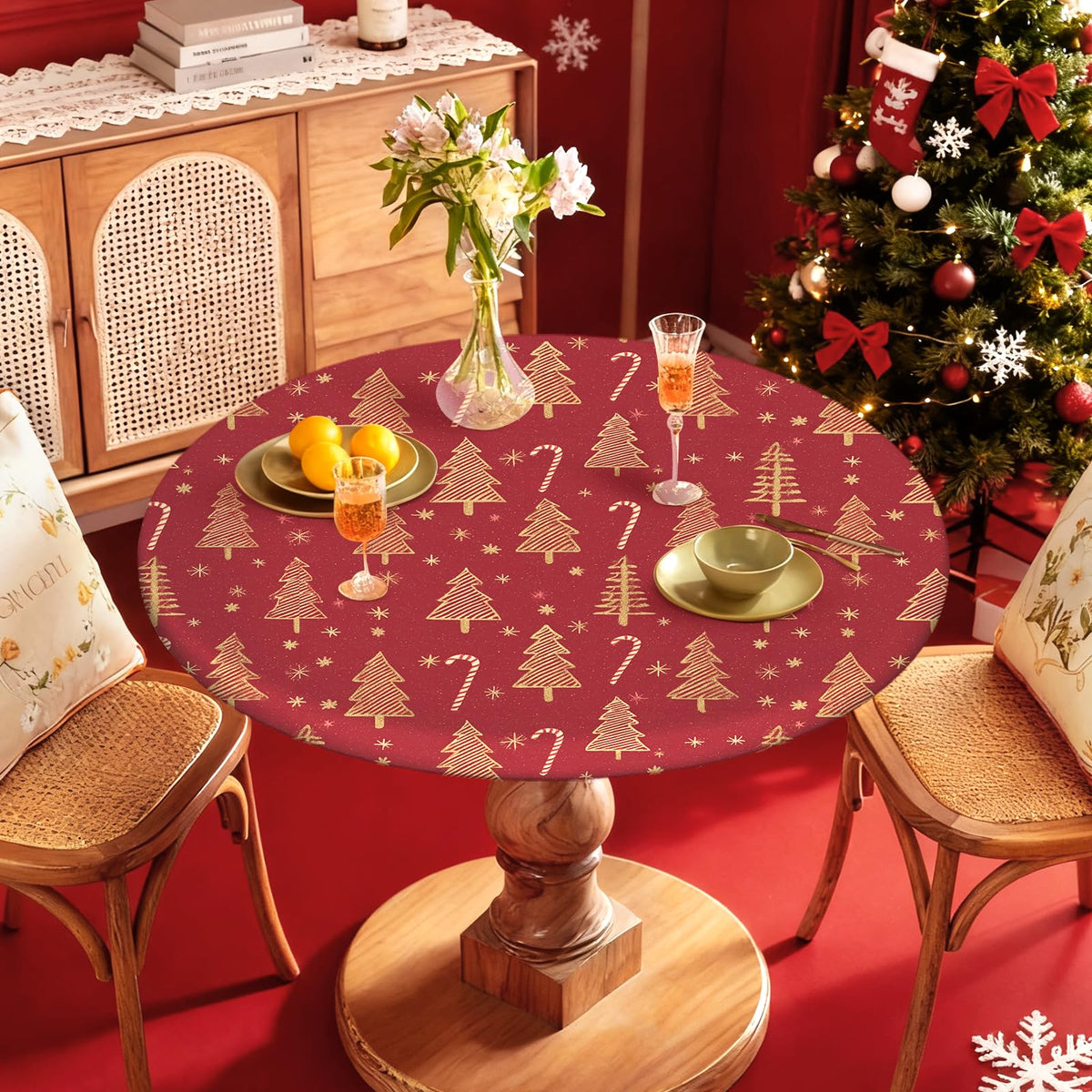 Christmas Tablecloth Round Fitted Tablecloth Fits 37"-44" Tables