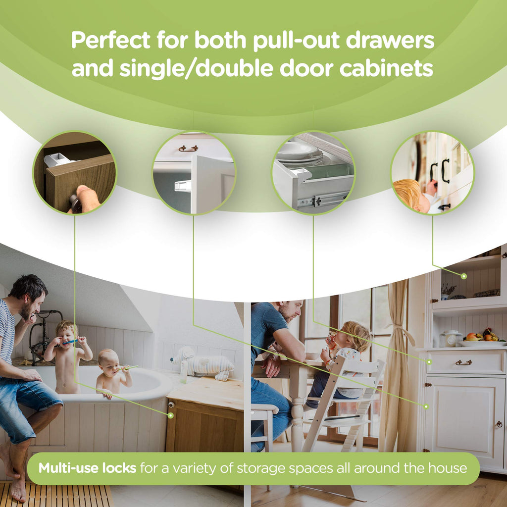 Magnetic Cabinet Locks for Baby Proofing, 12 Pack, 2 Keys