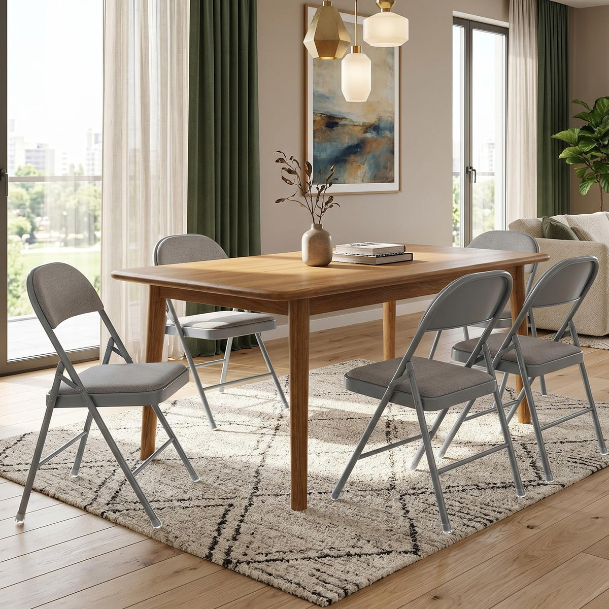 4 Pack Gray Padded Folding Chairs with Cushion and Back