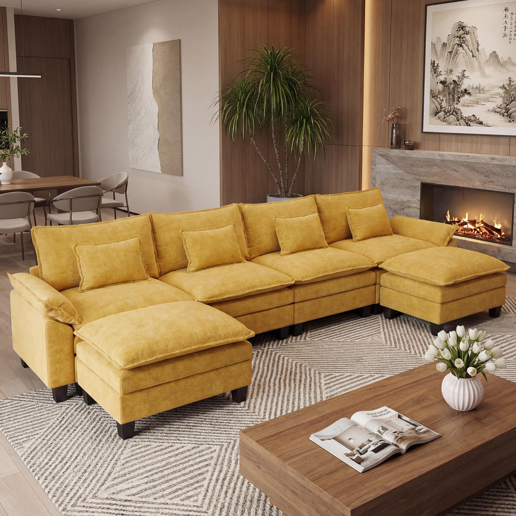 Oversized Modular Sectional Sofa, Yellow:157" U Shaped