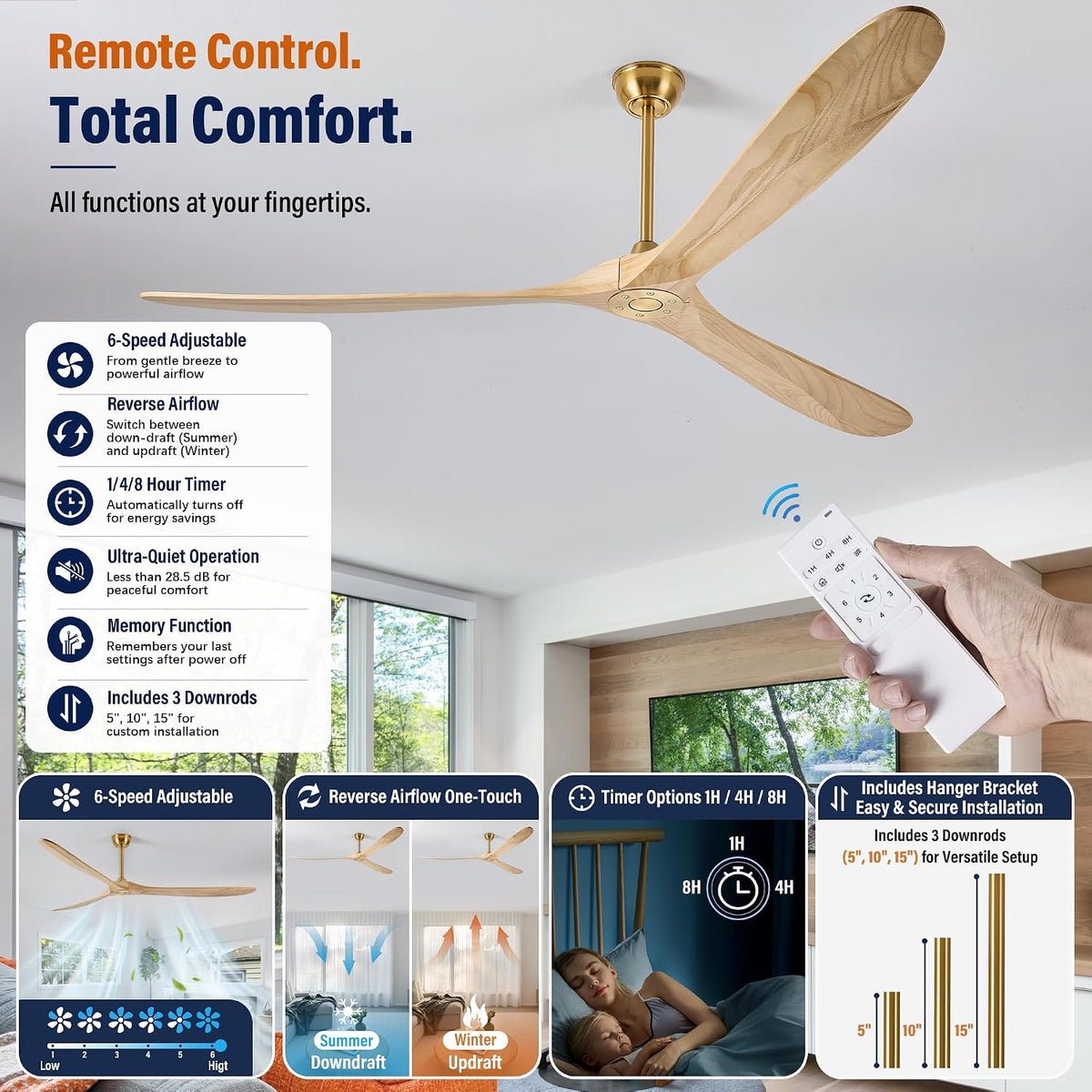 84" Ceiling Fan with Remote, No Light