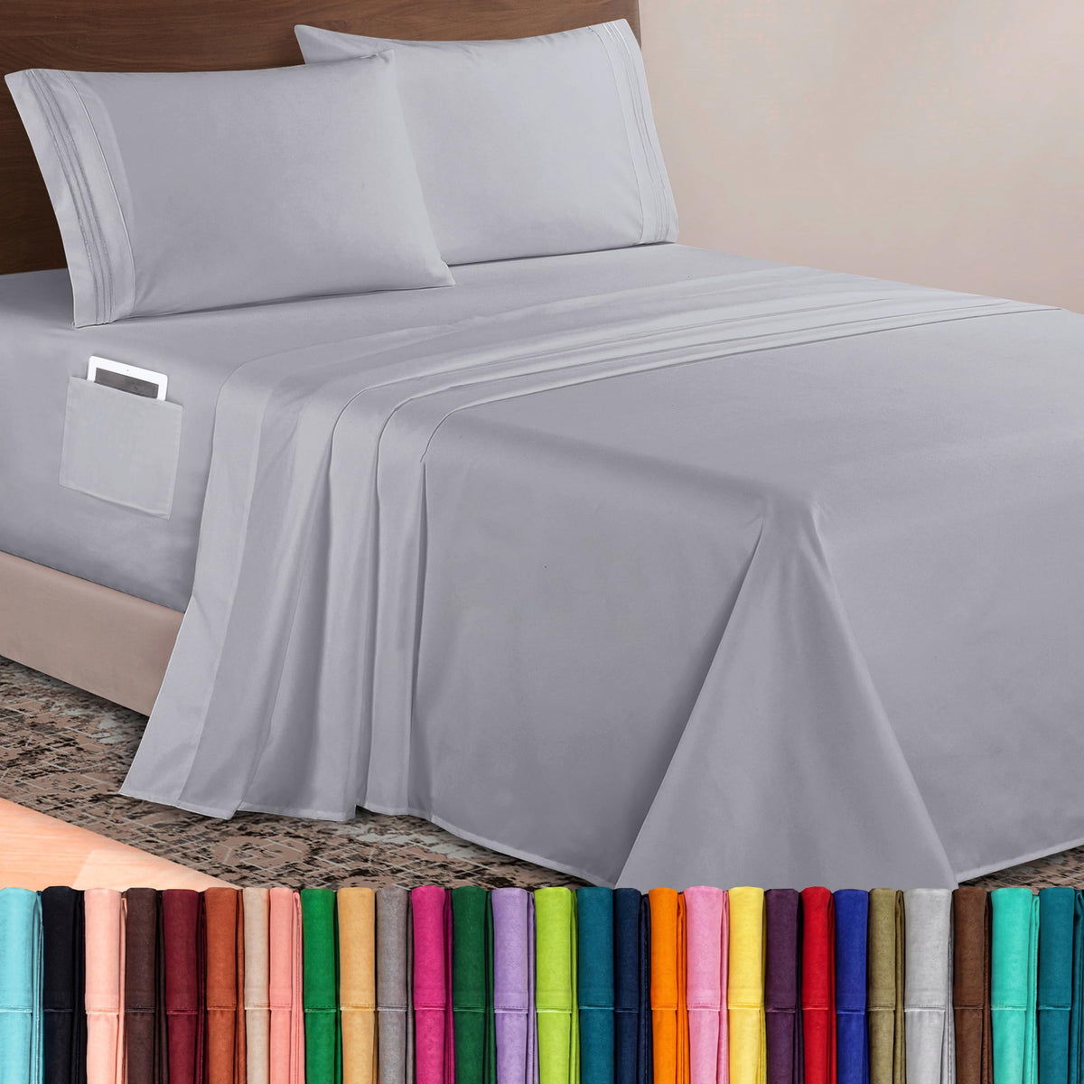 Luxurious 1500 Premium Hotel Quality Microfiber 4-Piece Sheet Set, 18-24 Inches Deep - Extra Deep Pocket Sheets