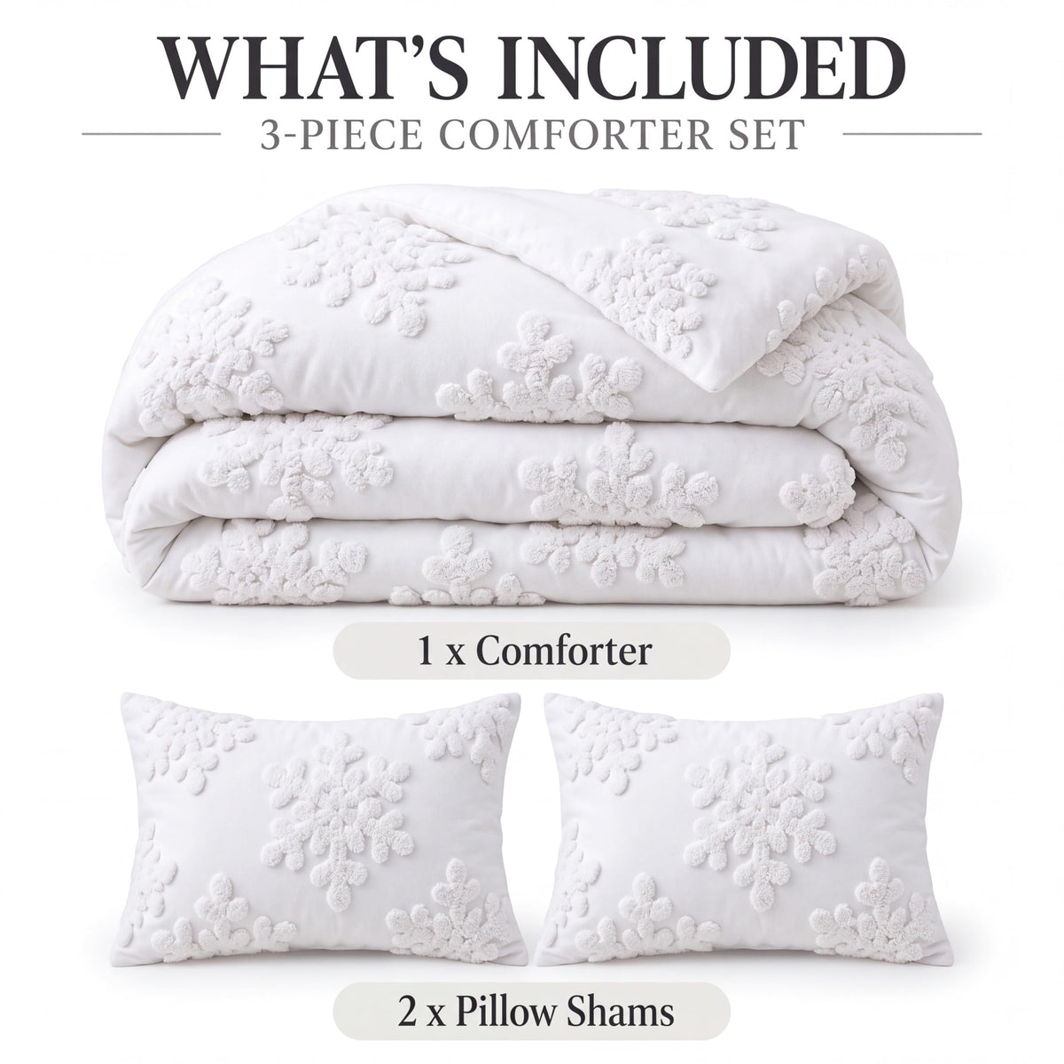 3 Pcs Snowflake Duvet Cover Set King White Snowflake Boho Tufted