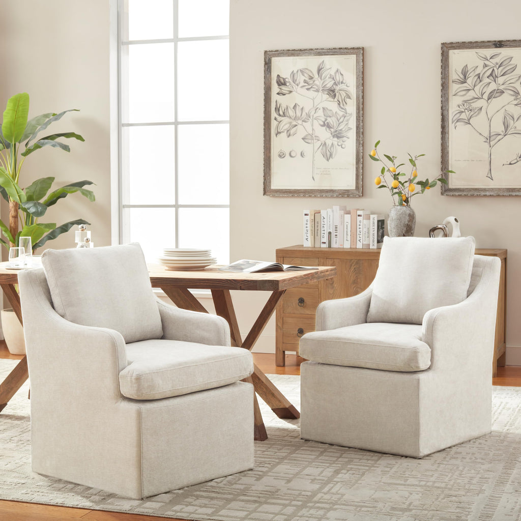 Upholstered Set of 2, Dining Room Chairs with Casters