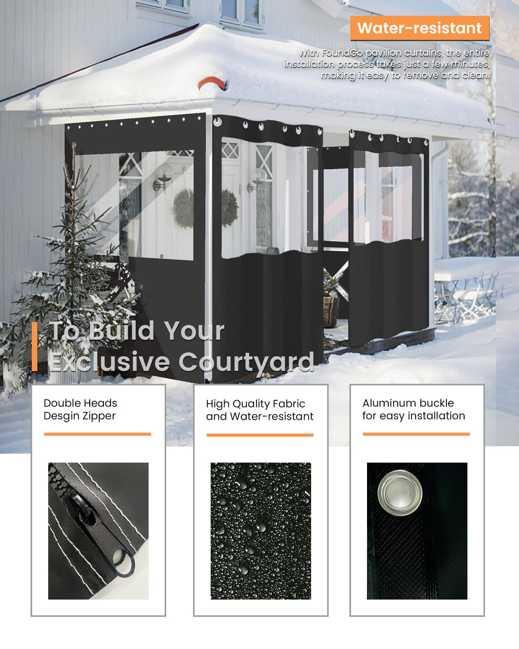7(H) x16(W) ft Heavy Duty Vinyl Gazebo Curtain Replacement with Window, Privacy Gazebo Curtain Outdoor Waterproof