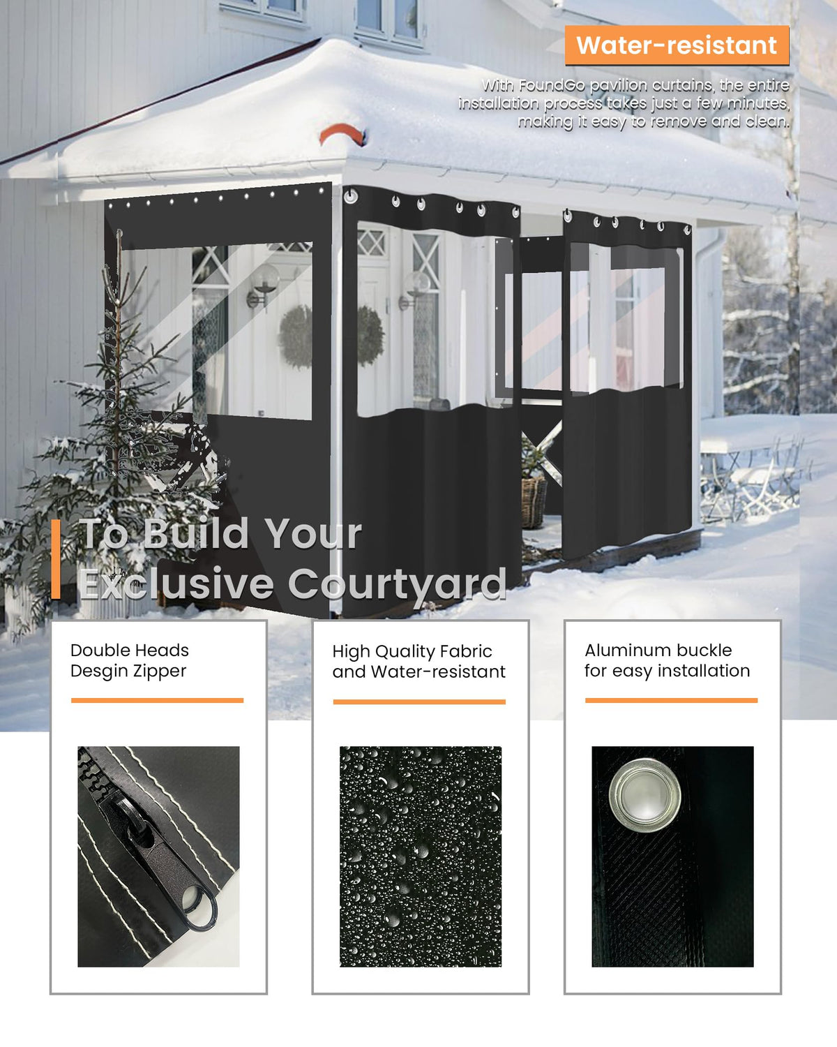 7(H) x16(W) ft Heavy Duty Vinyl Gazebo Curtain Replacement with Window, Privacy Gazebo Curtain Outdoor Waterproof