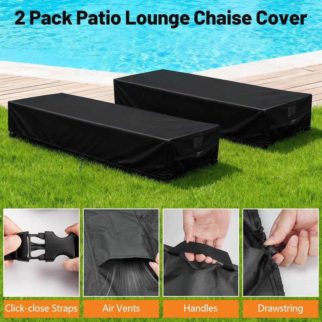 Patio Chaise Lounge Cover Waterproof 84x32x15in Black