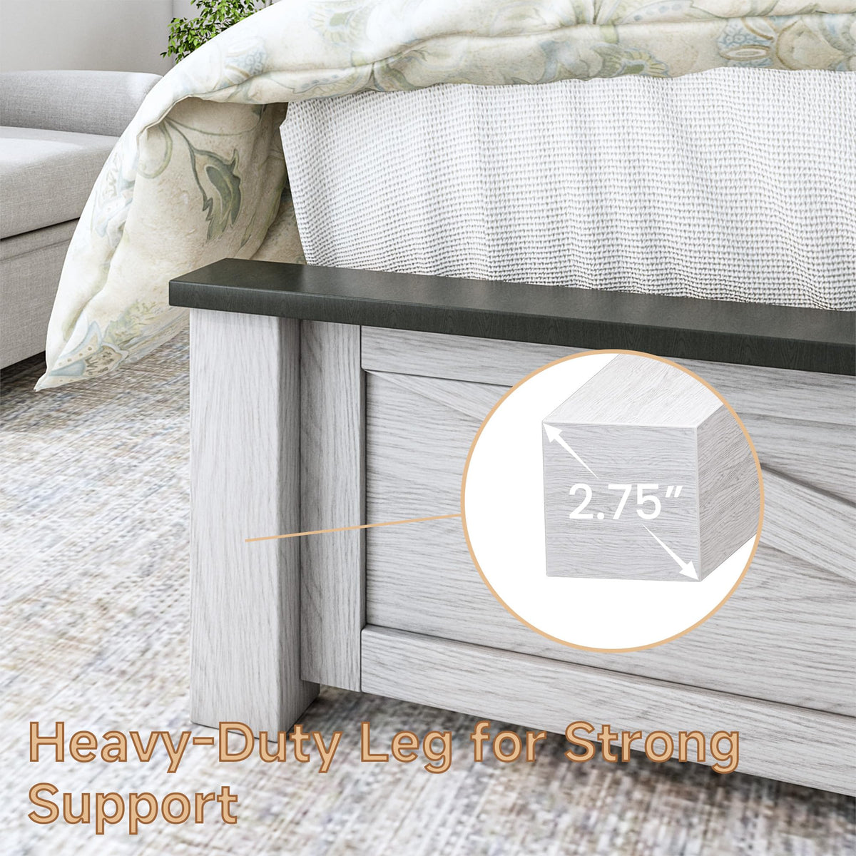 Farmhouse Wood Bed with Geometric Headboard White