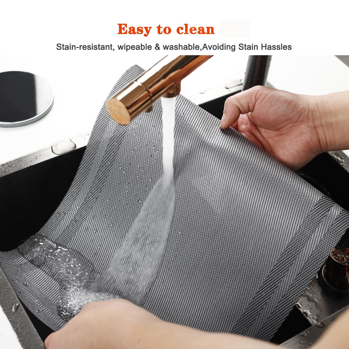 Gray Vinyl Placemats Set of 8,Washable Dining PVC Table Mats