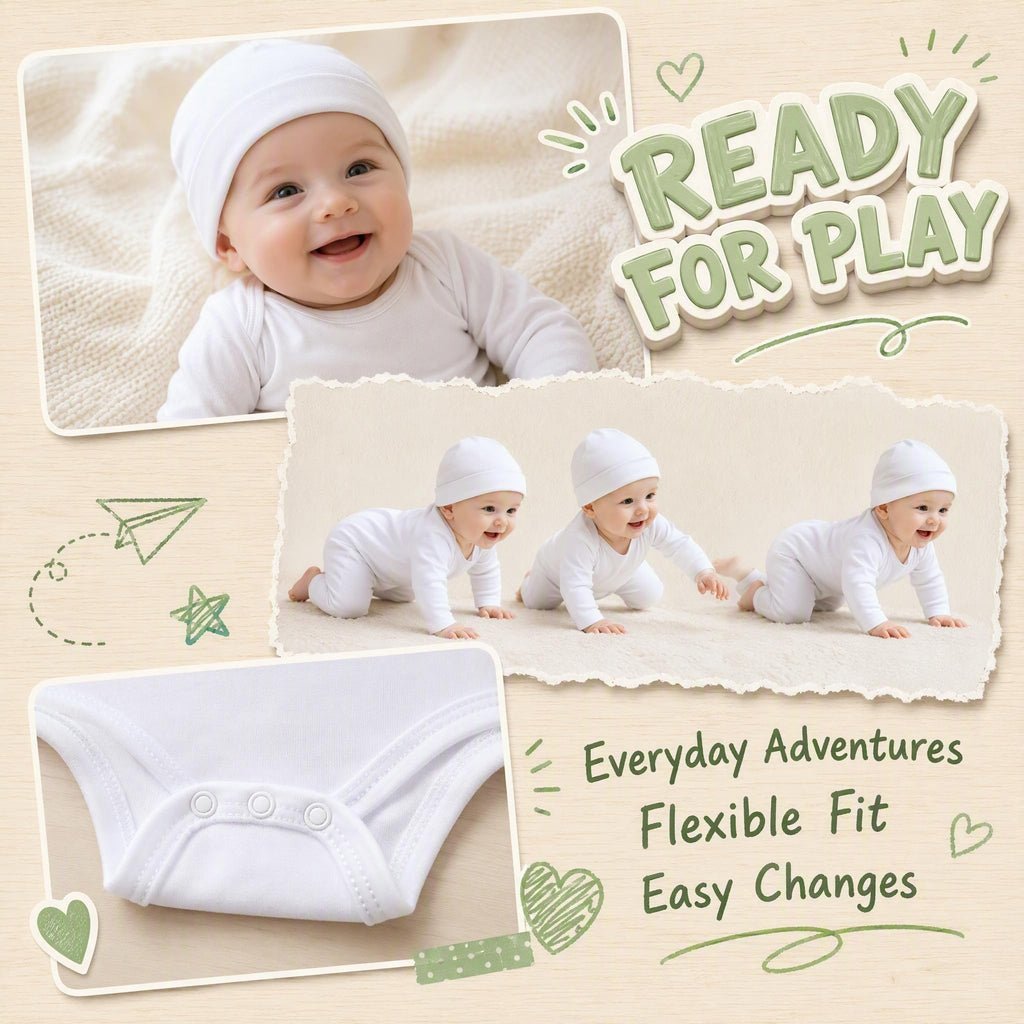 Newborn Boy Girl Clothes Outfit Pants Set White 100% Cotton Bodysuit Unisex Bodysuits Hospital Fall Hat