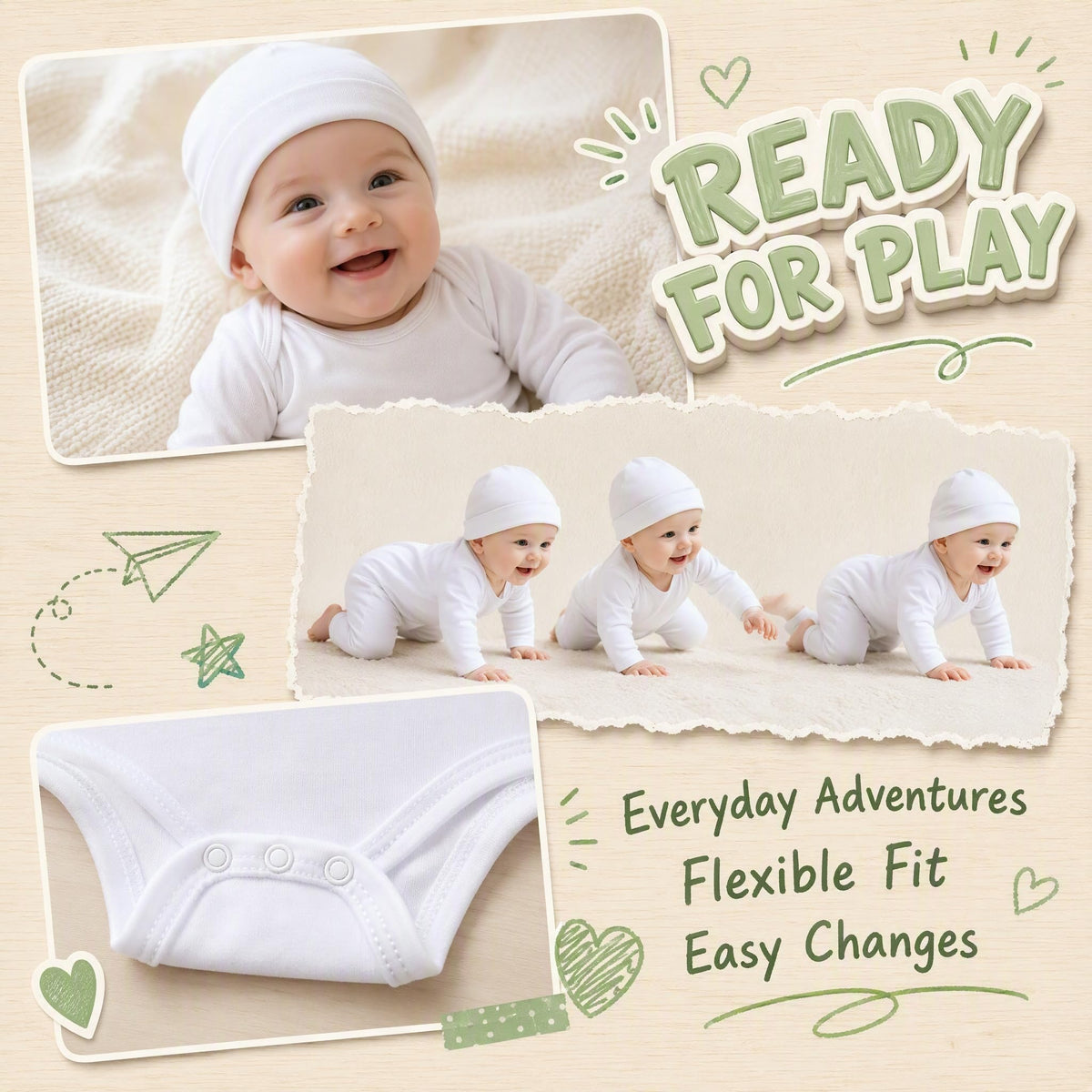 Newborn Boy Girl Clothes Outfit Pants Set White 100% Cotton Bodysuit Unisex Bodysuits Hospital Fall Hat