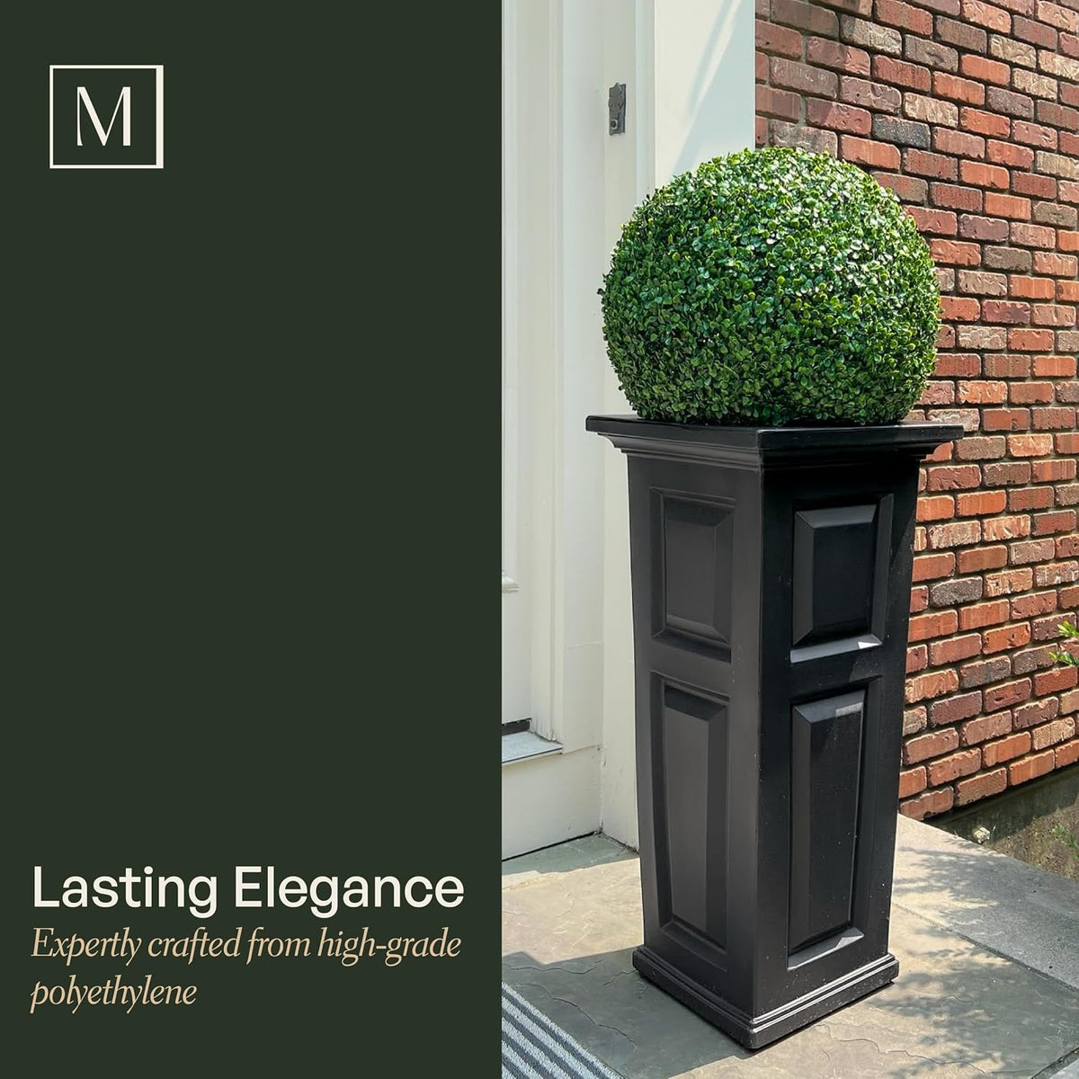 Nantucket 32in Self-Watering Tall Square Planter, Black