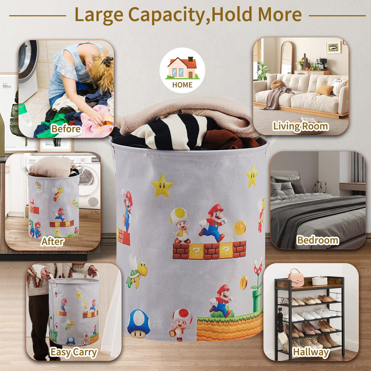 Super Storage Basket, Baby Laundry Large Hamper, Waterproof Nursery Bedroom Decor, Brothers Dirty Clothes Basket for