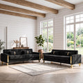2-Piece Loveseat Couch Set, 86" Black 3-Seater Velvet Sofa Couch with 4 Pillows & Gold Metal Legs, Modern