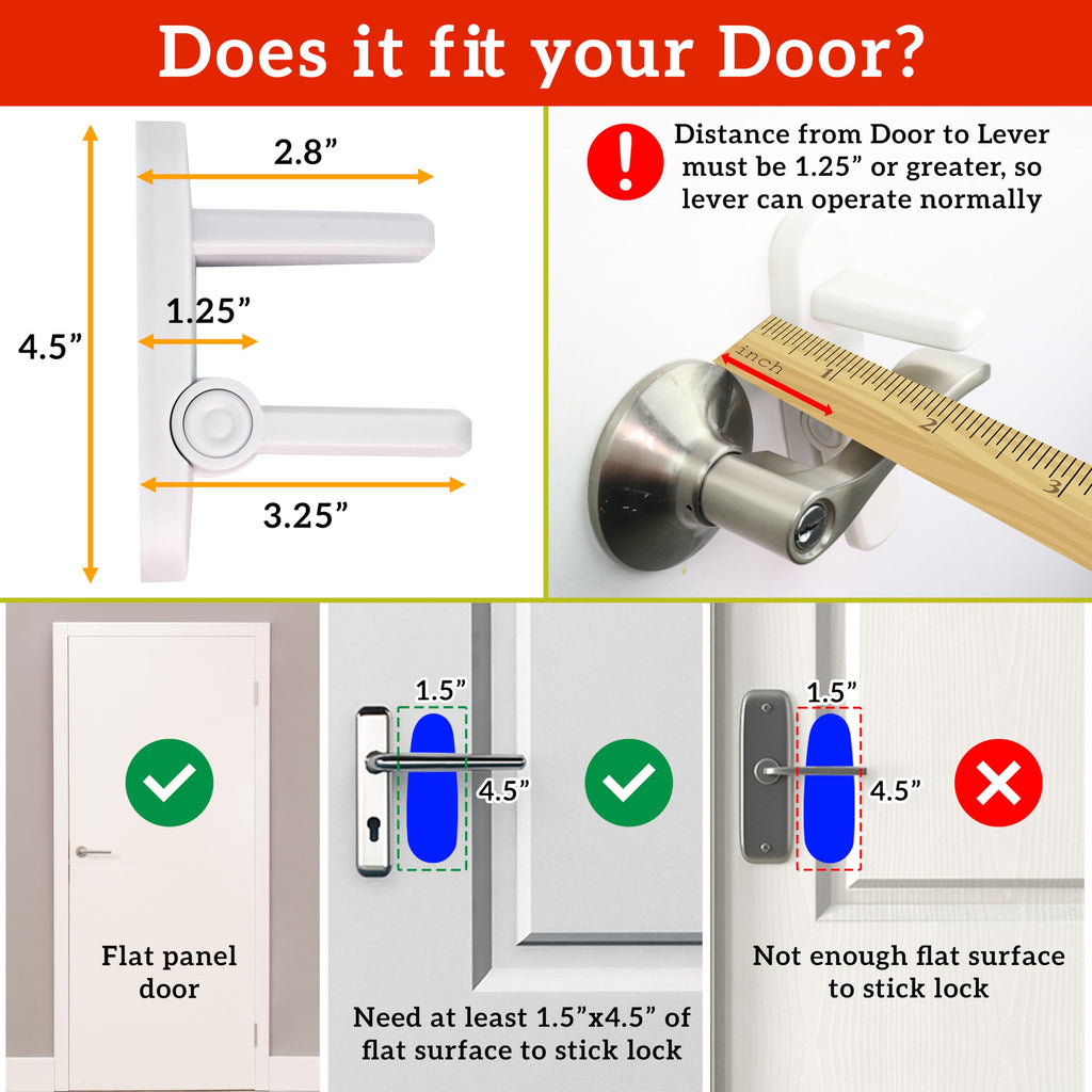 Lever Lock (3 Pack) Prevents Toddlers from Opening Doors. 3.25" L * 1.5" W * 4.5" H Easy One Hand Operation for