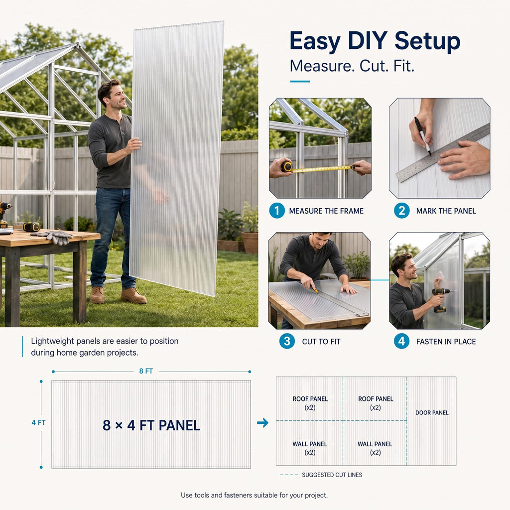 10 Pack Polycarbonate Greenhouse Panels, 8' x 4' x 0.24'' Twin-Wall Polycarbonate Sheets, All Weather Clear Roof