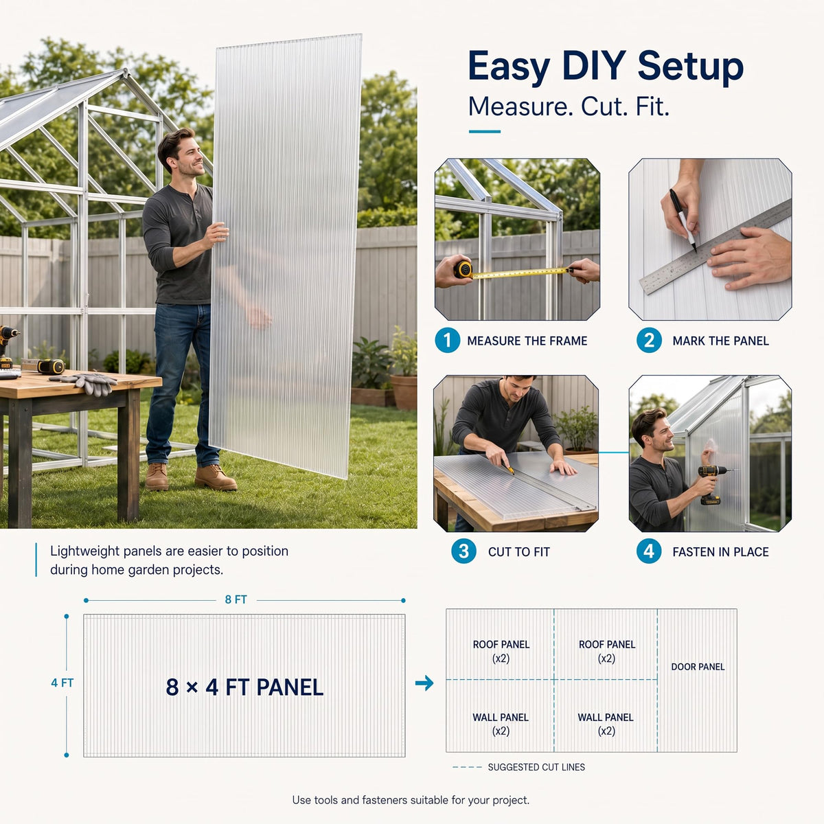 10 Pack Polycarbonate Greenhouse Panels, 8' x 4' x 0.24'' Twin-Wall Polycarbonate Sheets, All Weather Clear Roof