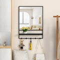 Wall Mirror with Shelf and Hooks,Bathroom Vanity Mirror with Hooks, 21 X 28 inch Metal Framed Decorative Mirror