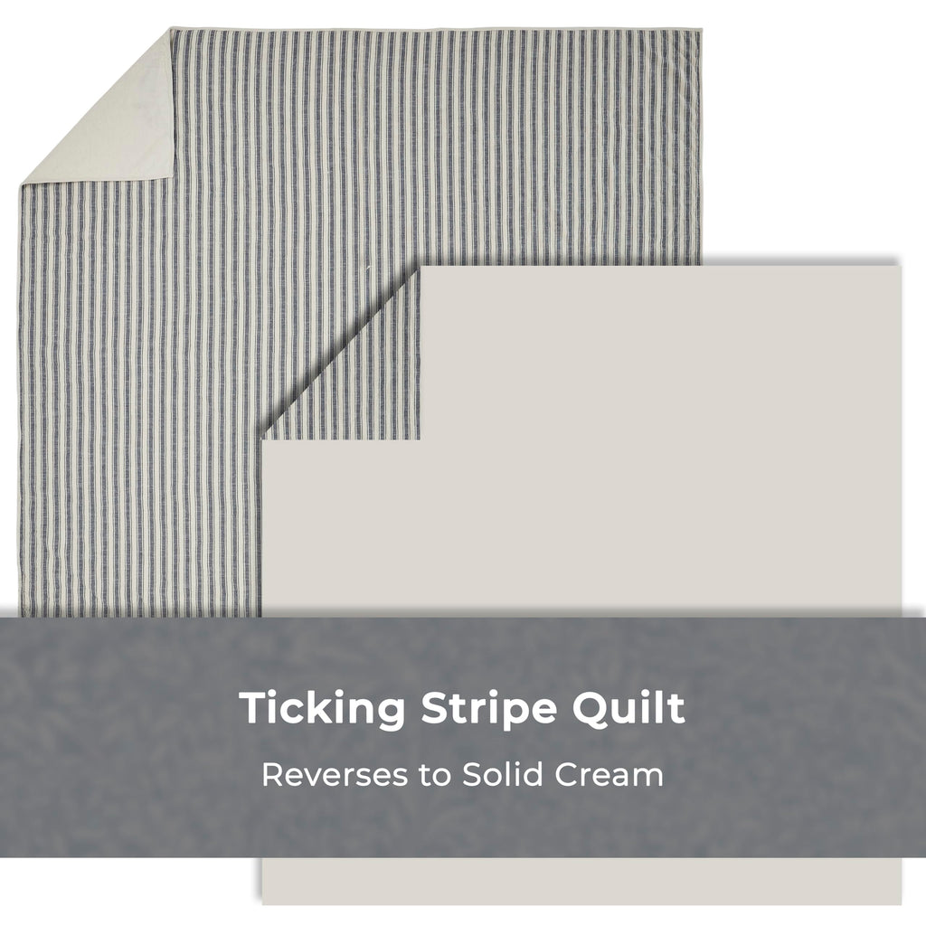 Market Place Blue Ticking Stripe Quilt