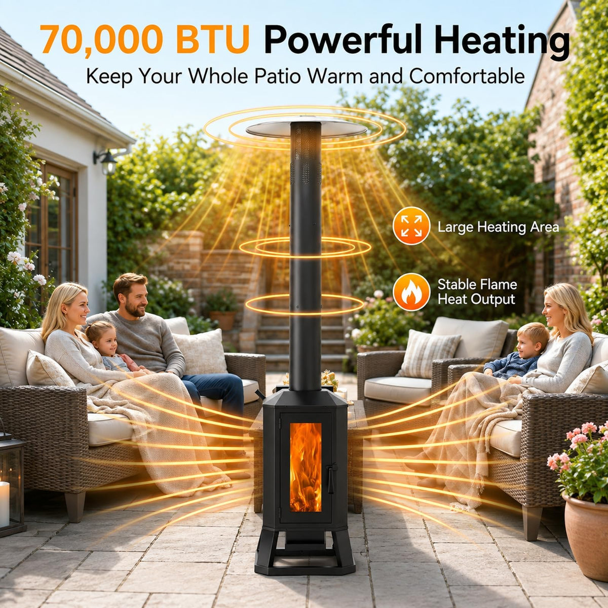 Wood Pellet Outdoor Patio Heater, 70, 000 BTU, with Glass Viewing Window