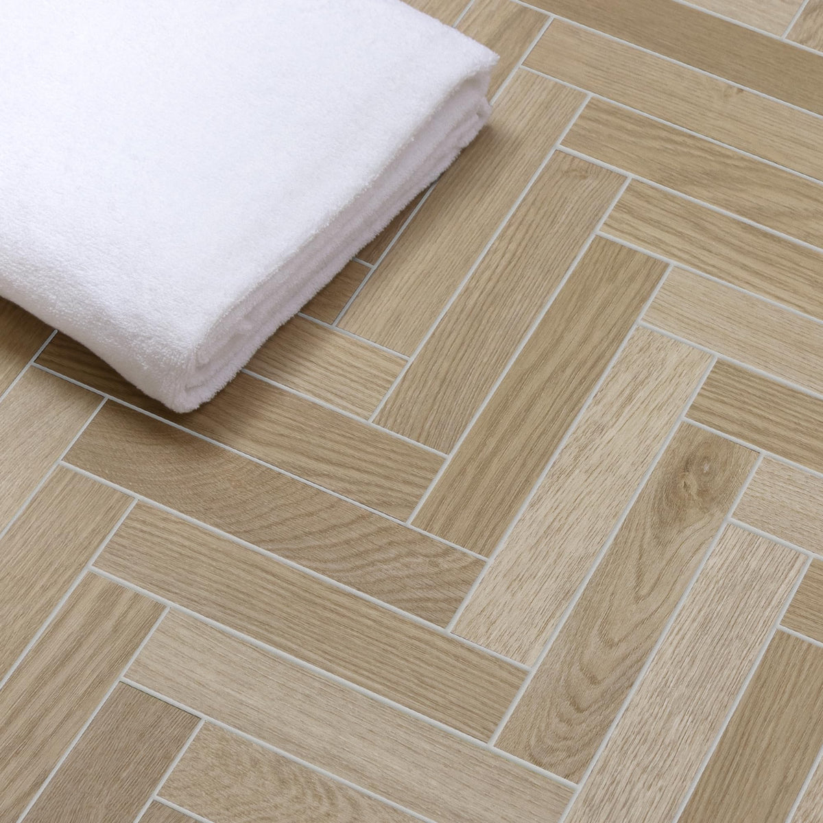 12-Pack Peel & Stick Floor Tile, Herringbone Warm Oak