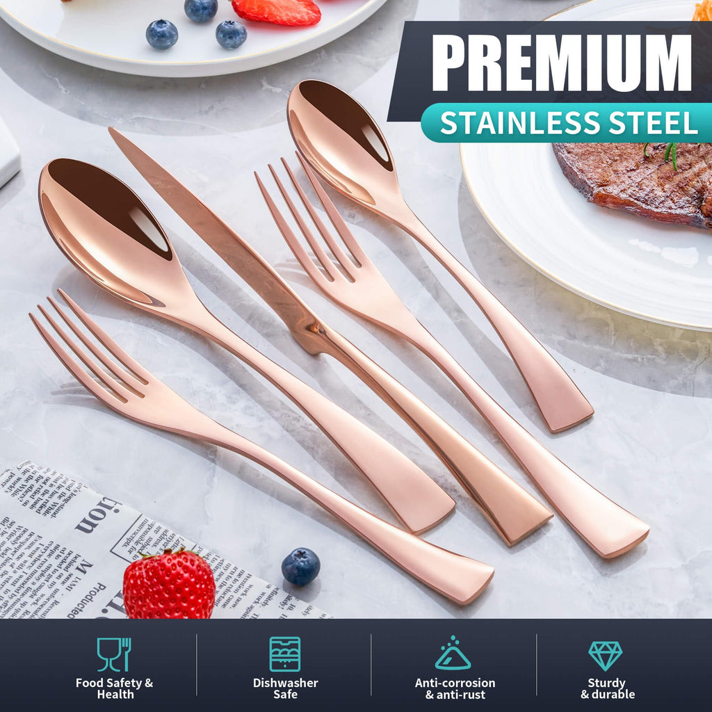 20 Pieces Rose gold Silverware Set Service for 4,Modern 18/10 Stainless Steel Flatware Cutlery Set,Utensil Set