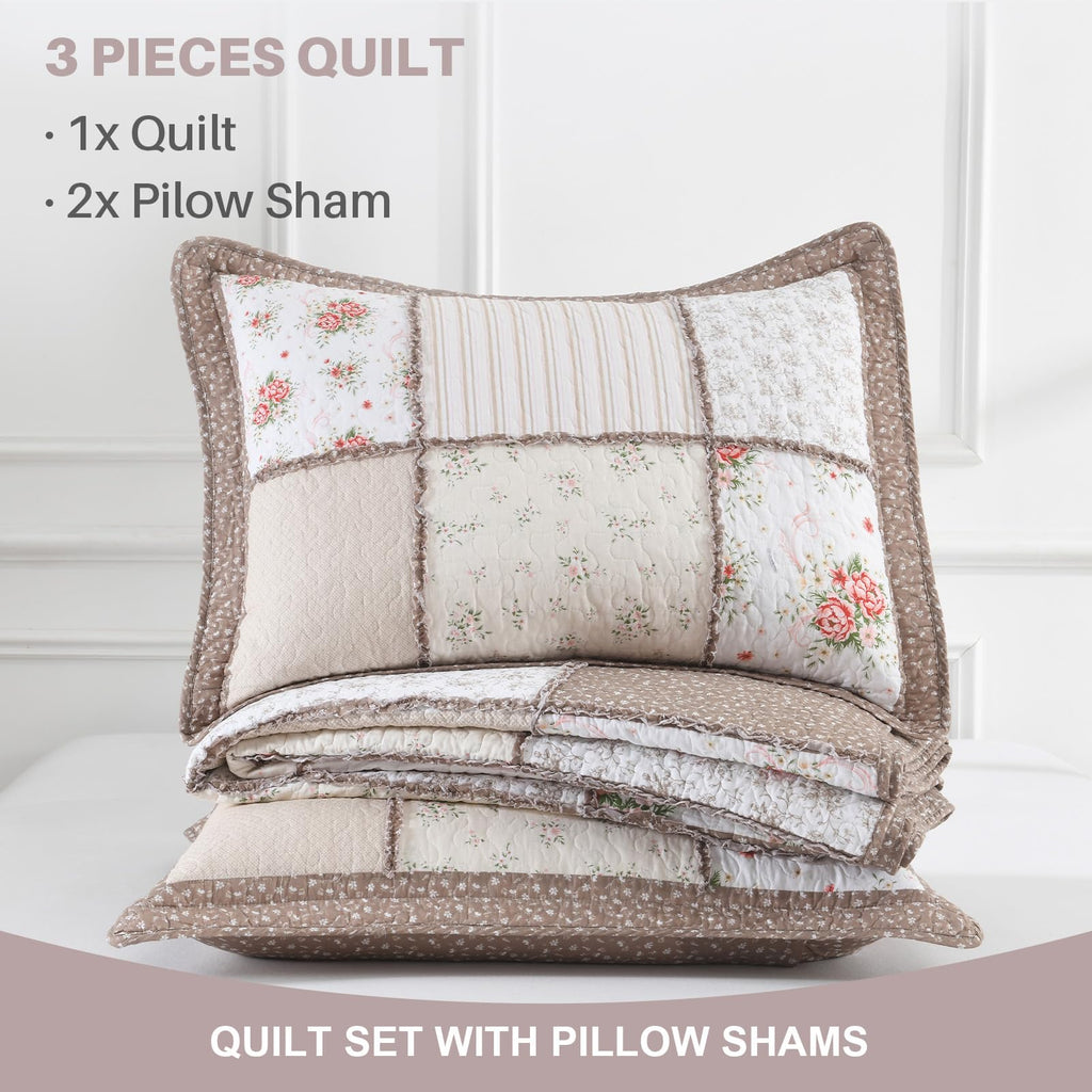 100% Cotton Quilt Set, Reversible Floral Bedspreads