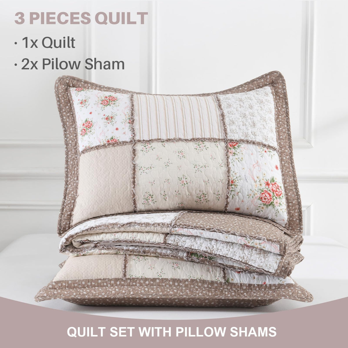 100% Cotton Quilt Set, Reversible Floral Bedspreads
