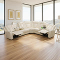 Recliner Sectional Sofa Set, 3-Piece Power Sectional Couch with Off-White Leather, Recliners, Storage Console, Cup