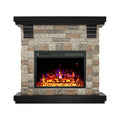 42" Electric Fireplace with Mantel, Freestanding 23" Electric Fireplace with Stone Brick Mantel Surround, Brown