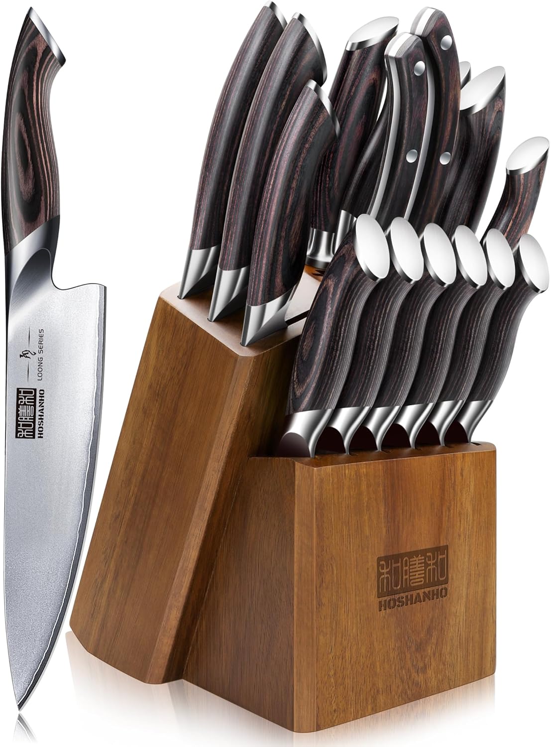 16PCS Knife Set, Ultra Sharp Japanese Kitchen Knife Set with Block | Japanese High Carbon Stainless Steel Cooking
