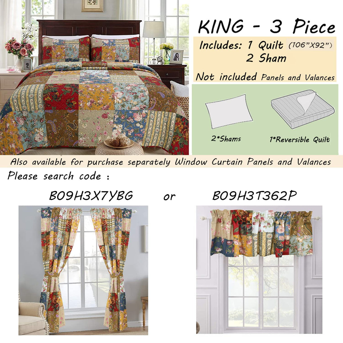 100% Cotton Hand Piecing Real Patchwork Floral Plaid Country Farmhouse Reversible Quilt Bedding Set Coverlet