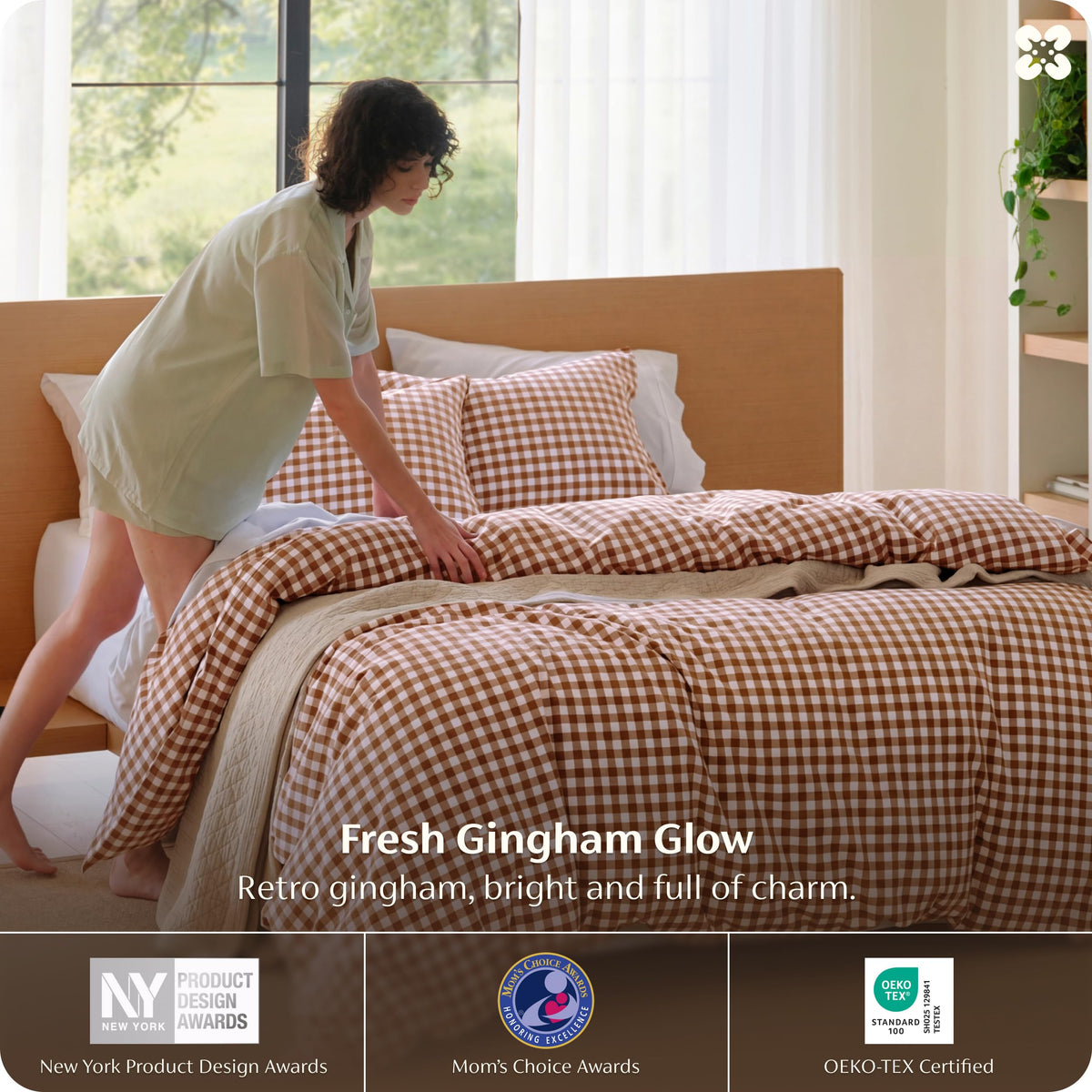 PureWoven Gingham Duvet Cover Set Linen‐Like, 3-PC