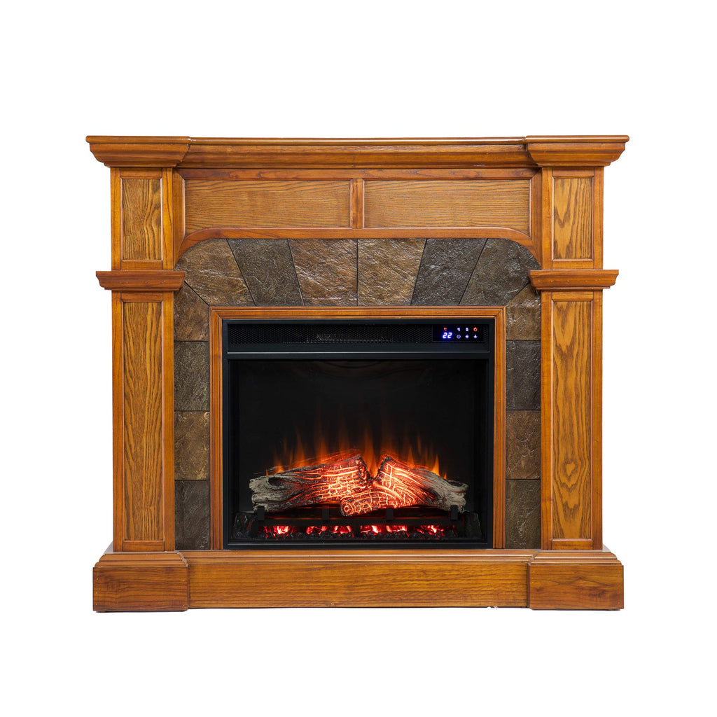 Cartwright Corner Convertible Earth Tone Tile Electric Fireplace, New Mission Oak