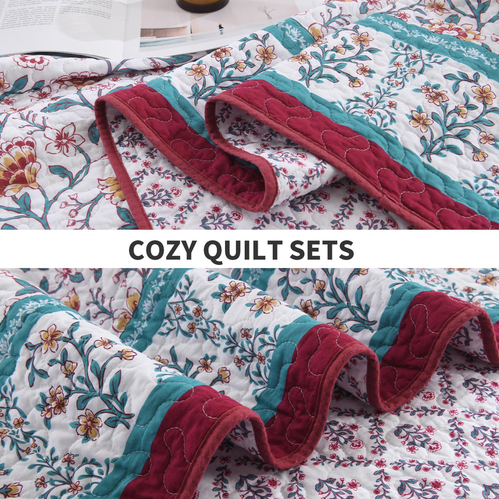 100% Cotton Quilt Set, Farmhouse Floral Reversible Quilts